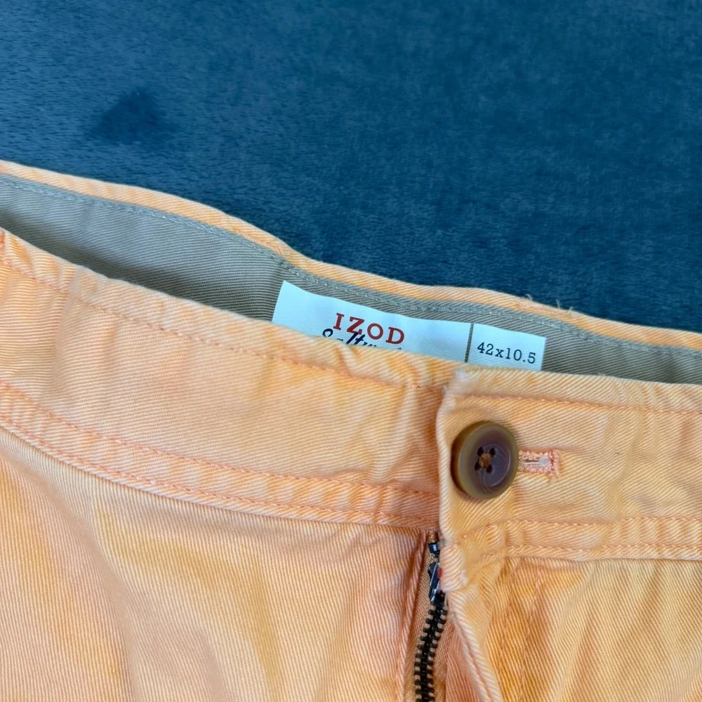 Izod Saltwater Chino Shorts Mens 42 Orange Cotton Regular Fit 10.5in Inseam